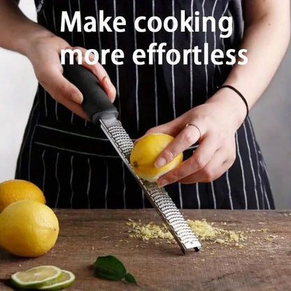 Premium Lemon Zester Grater with Handle - Fruits, Garlic, Chocolate, Nutmeg, Ginger Grater - Stainless Steel Citrus Zester with Blade Cover