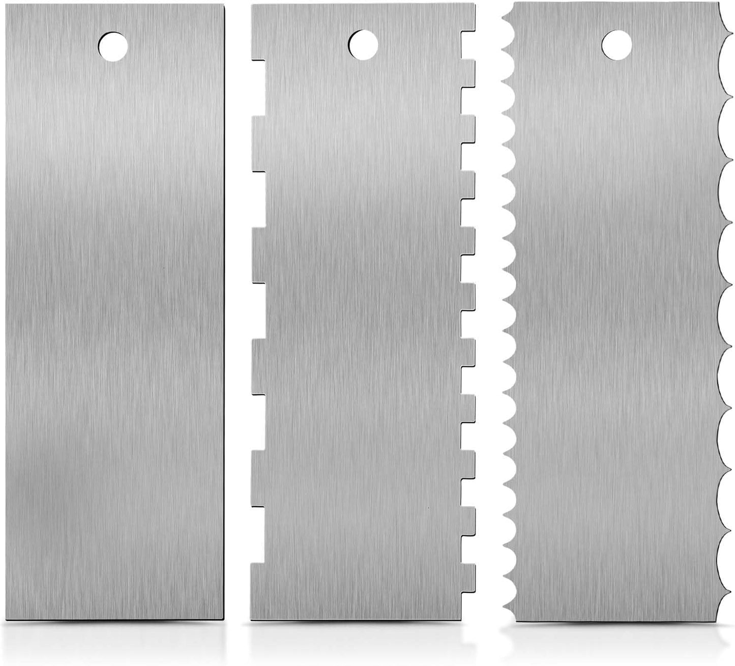 3 Pcs 9 Inch Stainless Steel Cream Cake Scraper Smoother Comb with Double Sides for Decorating Icing Mousse Butter