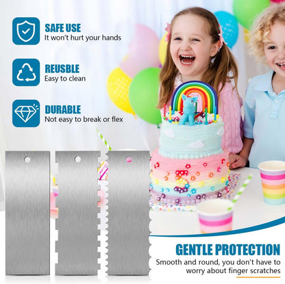 3 Pcs 9 Inch Stainless Steel Cream Cake Scraper Smoother Comb with Double Sides for Decorating Icing Mousse Butter