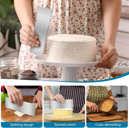 3 Pcs 9 Inch Stainless Steel Cream Cake Scraper Smoother Comb with Double Sides for Decorating Icing Mousse Butter