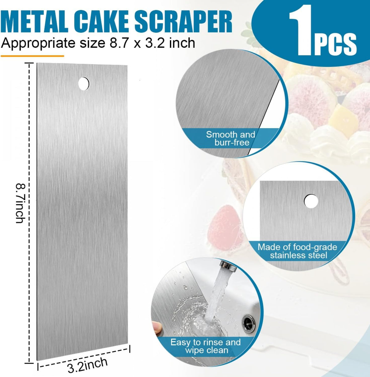3 Pcs 9 Inch Stainless Steel Cream Cake Scraper Smoother Comb with Double Sides for Decorating Icing Mousse Butter
