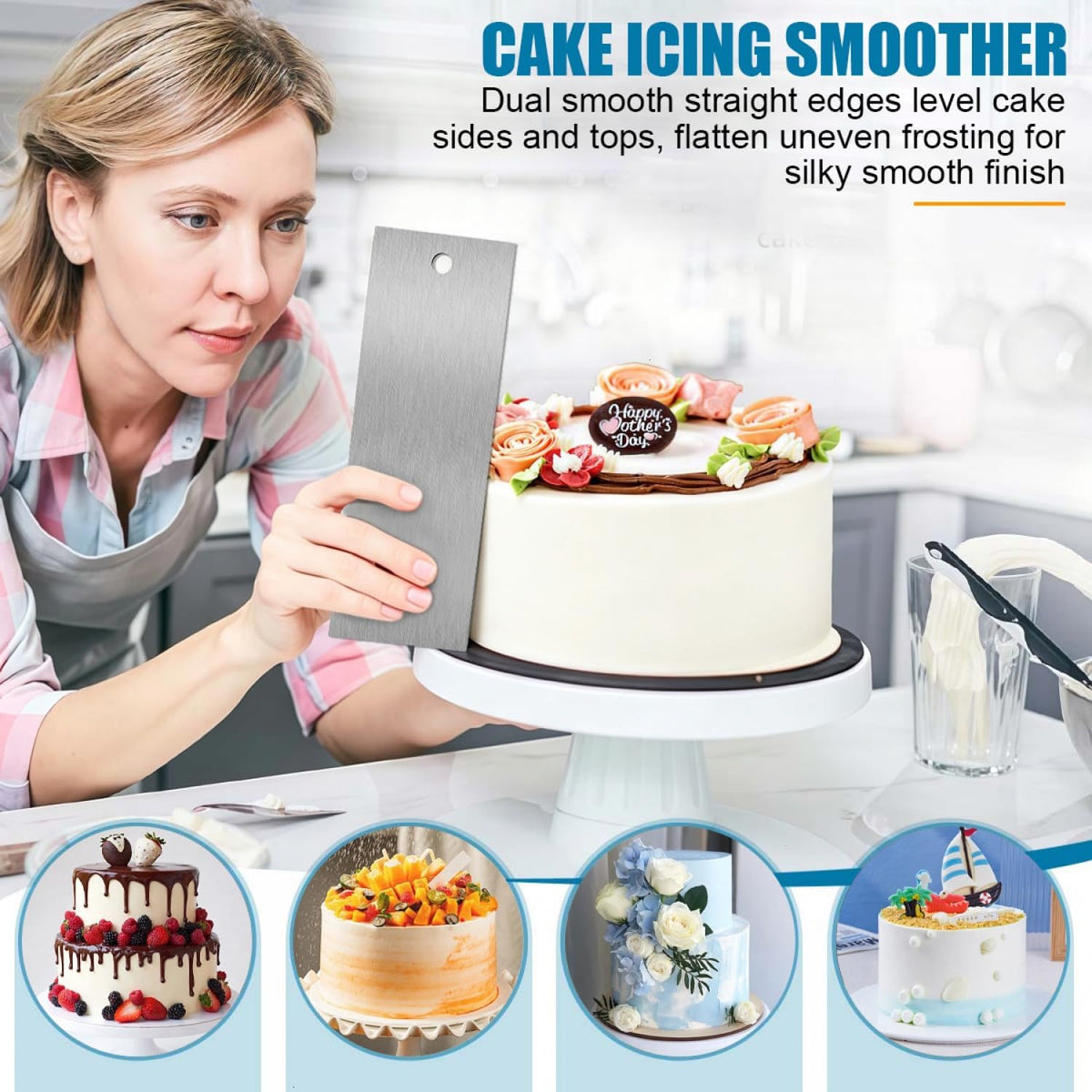 3 Pcs 9 Inch Stainless Steel Cream Cake Scraper Smoother Comb with Double Sides for Decorating Icing Mousse Butter