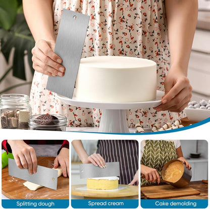 3 Pcs 9 Inch Stainless Steel Cream Cake Scraper Smoother Comb with Double Sides for Decorating Icing Mousse Butter