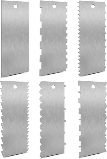 3 Pcs 9 Inch Stainless Steel Cream Cake Scraper Smoother Comb with Double Sides for Decorating Icing Mousse Butter