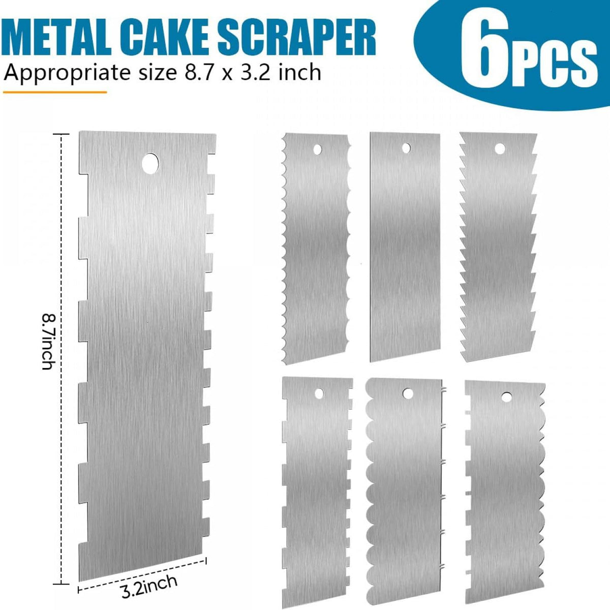 3 Pcs 9 Inch Stainless Steel Cream Cake Scraper Smoother Comb with Double Sides for Decorating Icing Mousse Butter