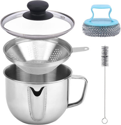 Stainless Steel Fat Separator 1L, Gravy Separator with Glass Lid & Strainer