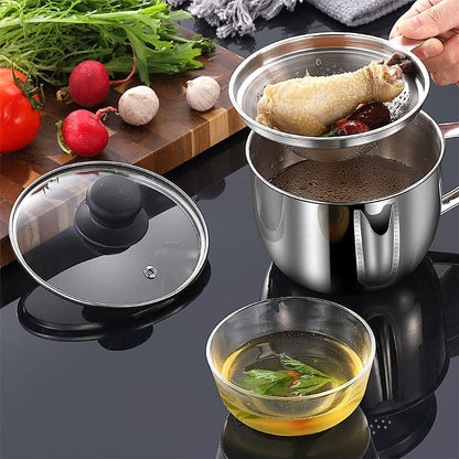 Stainless Steel Fat Separator 1L, Gravy Separator with Glass Lid & Strainer