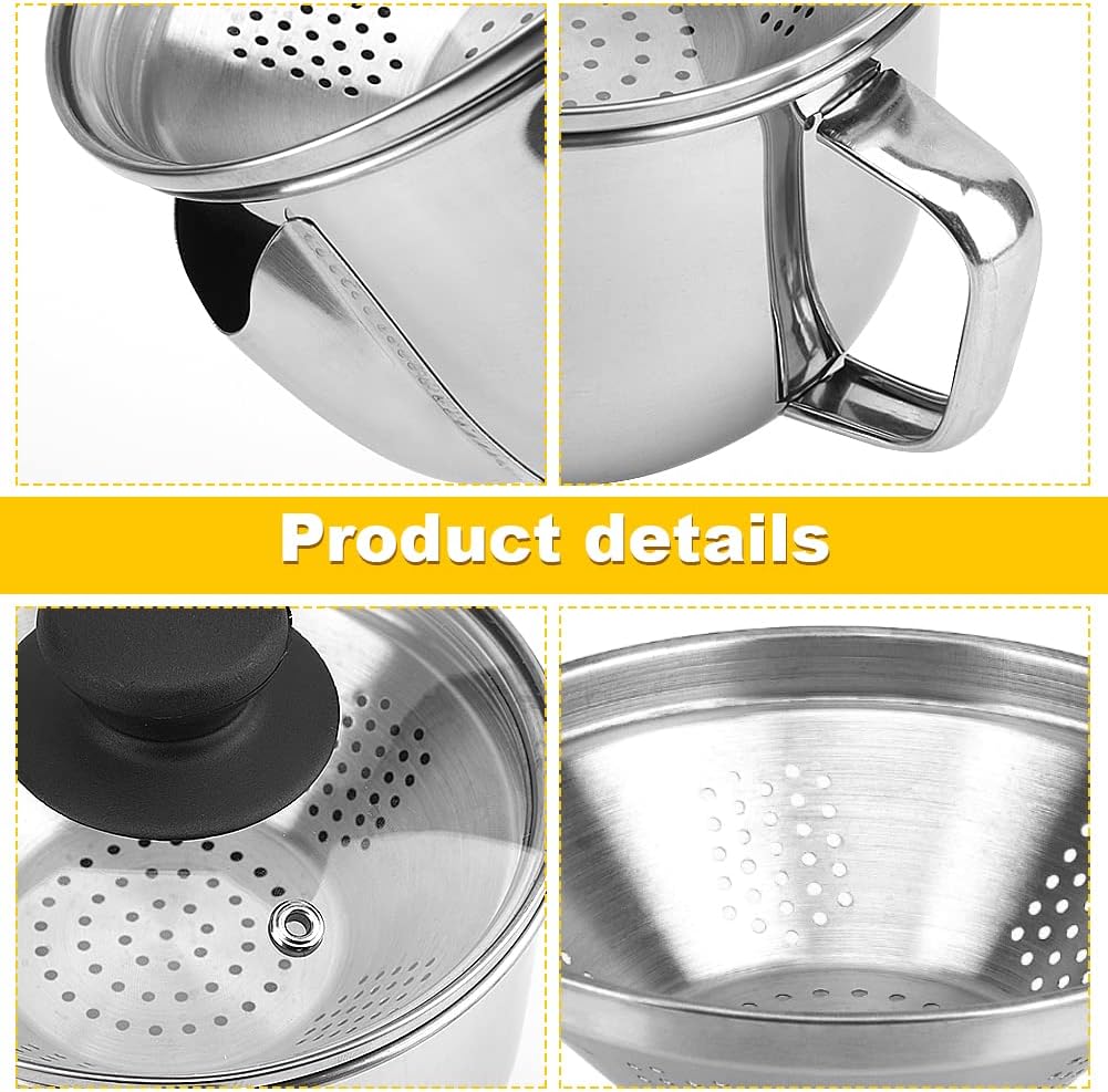 Stainless Steel Fat Separator 1L, Gravy Separator with Glass Lid & Strainer