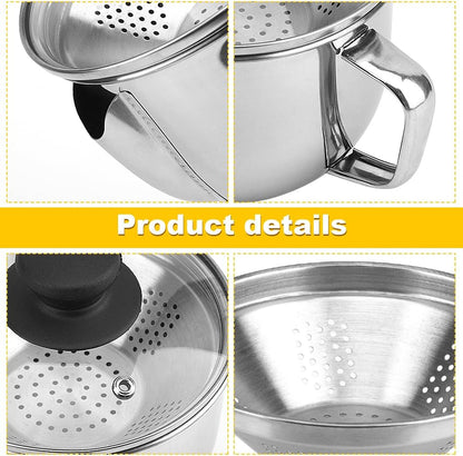 Stainless Steel Fat Separator 1L, Gravy Separator with Glass Lid & Strainer