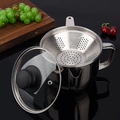 Stainless Steel Fat Separator 1L, Gravy Separator with Glass Lid & Strainer