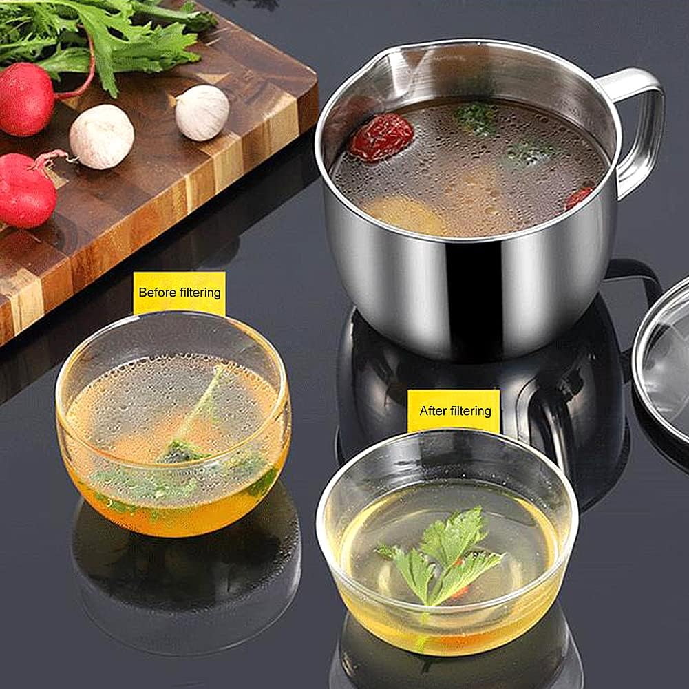 Stainless Steel Fat Separator 1L, Gravy Separator with Glass Lid & Strainer