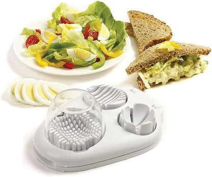 3-in-1 Egg Slicer for Hard Boiled Eggs, Stainless Steel Egg Cutter with 3 Slicing Styles, Heavy Duty Kitchen Tool for Eggs, Strawberries, Mushrooms, Kiwi & Soft Fruits