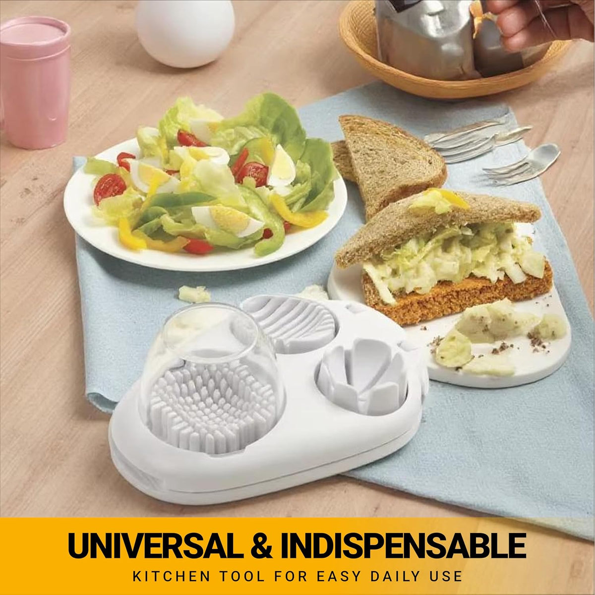 3-in-1 Egg Slicer for Hard Boiled Eggs, Stainless Steel Egg Cutter with 3 Slicing Styles, Heavy Duty Kitchen Tool for Eggs, Strawberries, Mushrooms, Kiwi & Soft Fruits