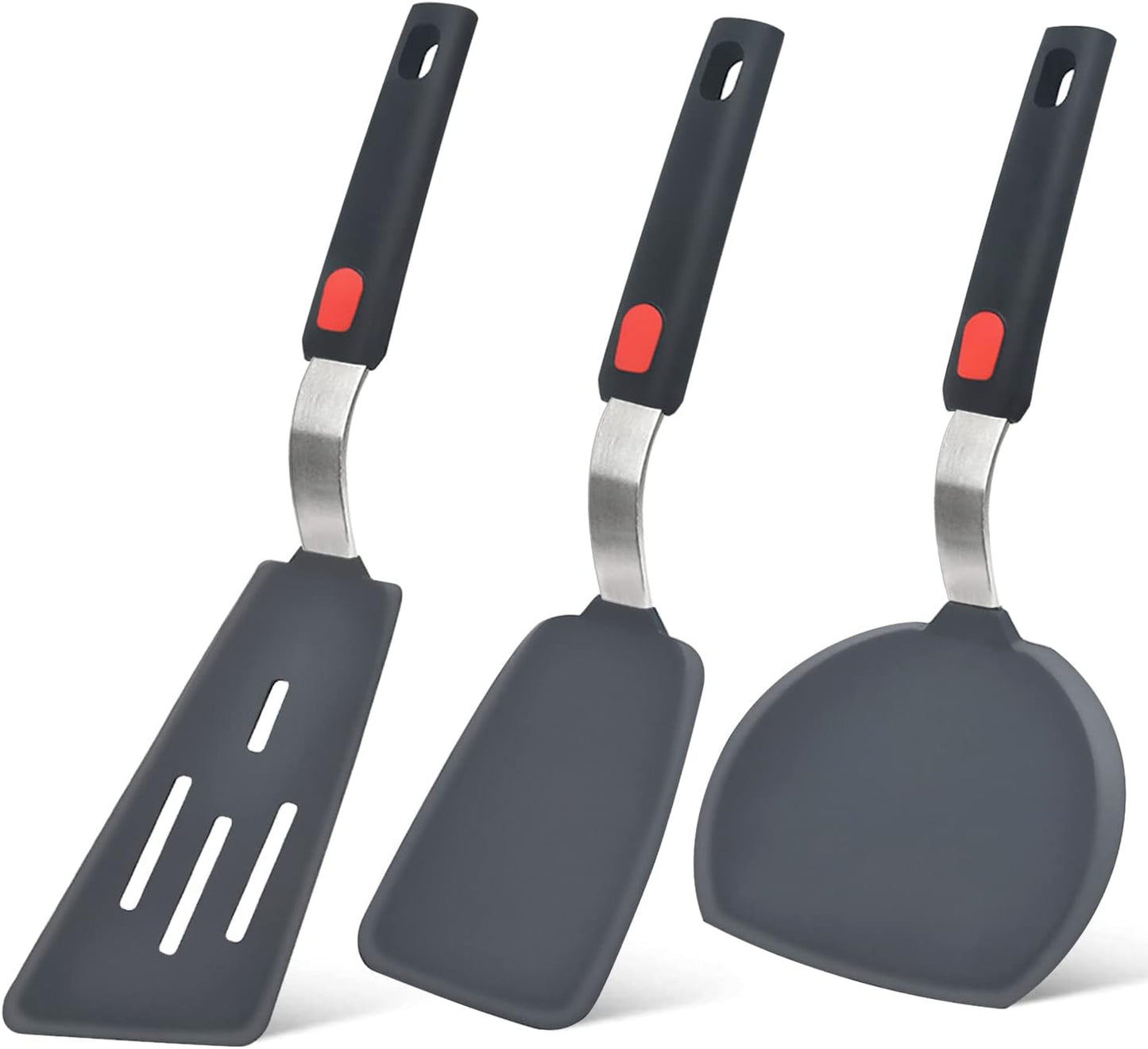 Silicone Spatula Turner Set of 3, 600°F Heat Resistant, BPA Free | Flexible Spatulas for Nonstick Cookware, Cooking, Flipping, Egg & Pancake, Non Scratch Kitchen Utensils, Dishwasher Safe