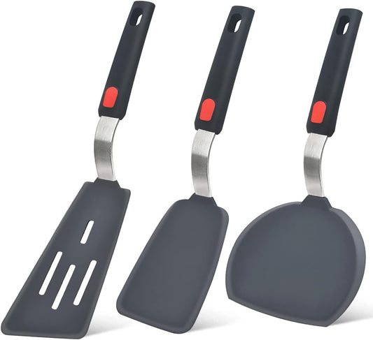Silicone Spatula Turner Set of 3, 600°F Heat Resistant, BPA Free | Flexible Spatulas for Nonstick Cookware, Cooking, Flipping, Egg & Pancake, Non Scratch Kitchen Utensils, Dishwasher Safe
