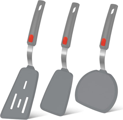 Silicone Spatula Turner Set of 3, 600°F Heat Resistant, BPA Free | Flexible Spatulas for Nonstick Cookware, Cooking, Flipping, Egg & Pancake, Non Scratch Kitchen Utensils, Dishwasher Safe