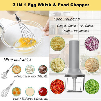 Cordless Hand Mixer MixgoII, Handheld Mixer Electric Whisk & Milk Frother, Hand Held Mini Mixers, Rechargeable Hand Mixer and Whisker, Food Processor for Cooking, Food Chopper, 4-Speed, 10Oz