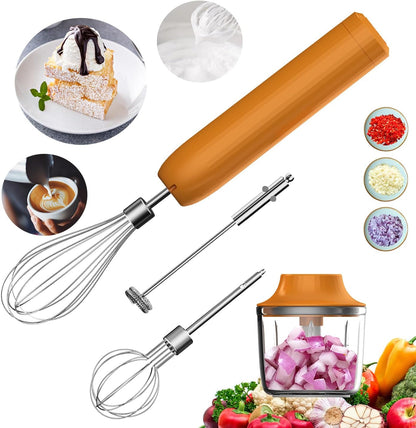 Cordless Hand Mixer MixgoII, Handheld Mixer Electric Whisk & Milk Frother, Hand Held Mini Mixers, Rechargeable Hand Mixer and Whisker, Food Processor for Cooking, Food Chopper, 4-Speed, 10Oz