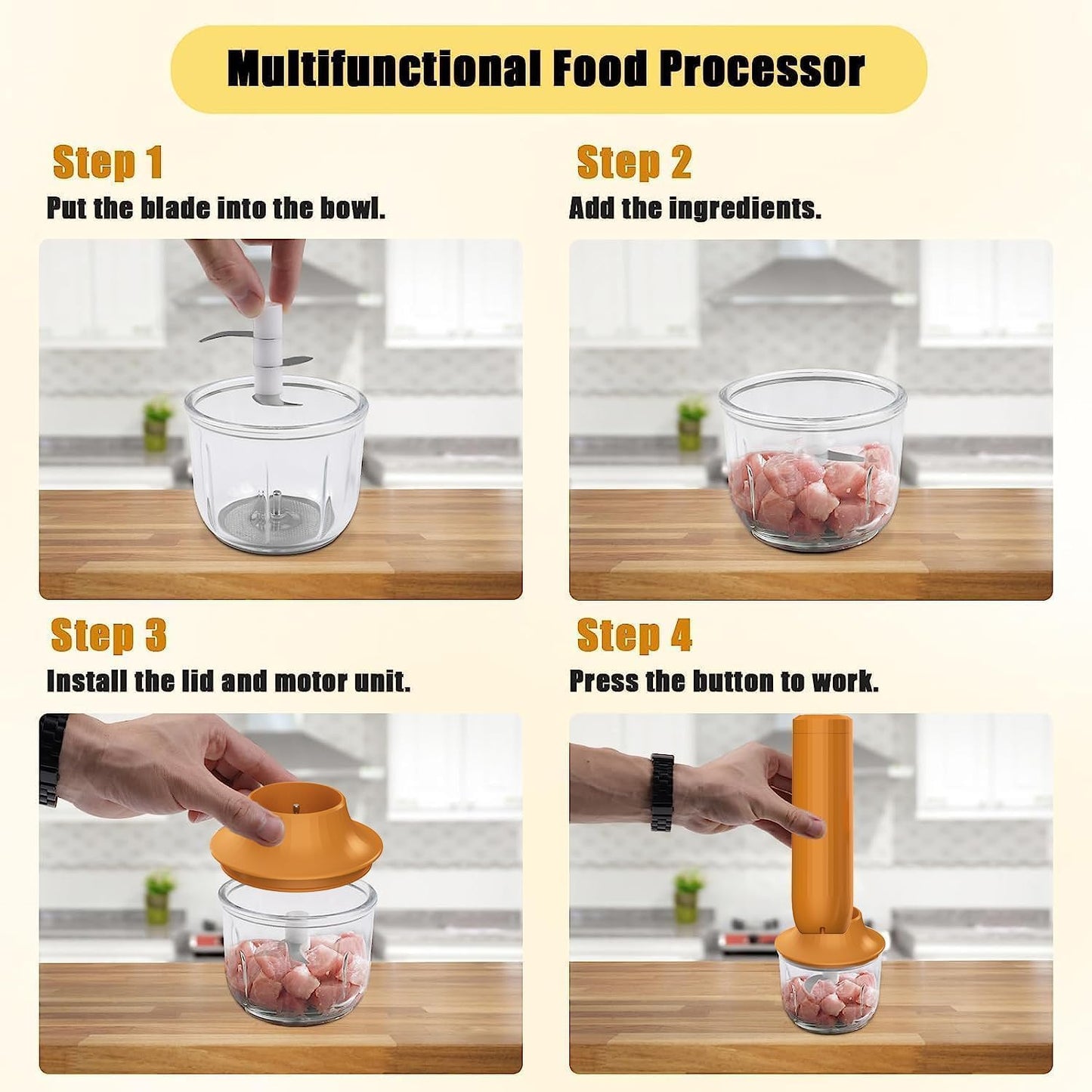 Cordless Hand Mixer MixgoII, Handheld Mixer Electric Whisk & Milk Frother, Hand Held Mini Mixers, Rechargeable Hand Mixer and Whisker, Food Processor for Cooking, Food Chopper, 4-Speed, 10Oz