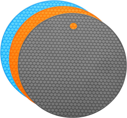 3pcs Silicone Jar Opener Pads, 17.5cm/7" Texture Can Opener Multipurpose Round Bottle Lid Opener Non-Slip Coasters for Weak Hands Seniors Children, Orange, Blue, Gray
