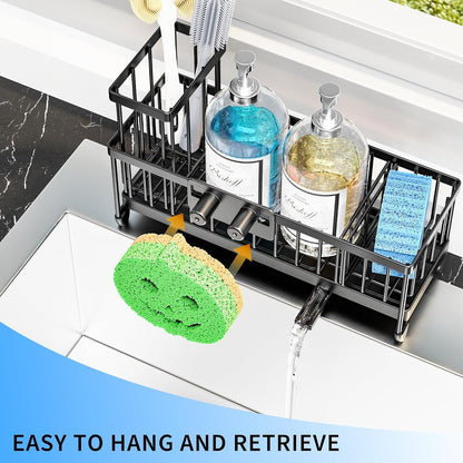 Extra Large Sponge Holder for Kitchen Sink Organizer Caddy, Dish Brush Scrubber Holder,Stainless Steel Sink Box Utensil Holder,Soap Dispenser Set Tray Counter Accessories & Storage Rack