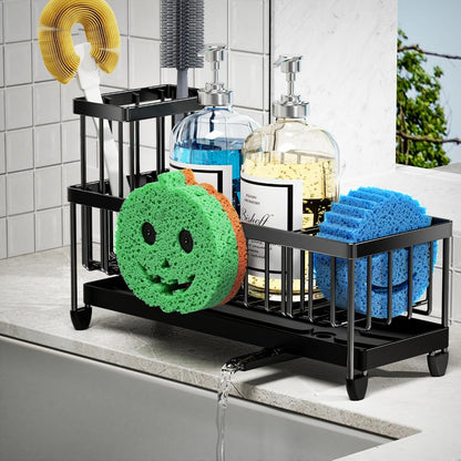 Extra Large Sponge Holder for Kitchen Sink Organizer Caddy, Dish Brush Scrubber Holder,Stainless Steel Sink Box Utensil Holder,Soap Dispenser Set Tray Counter Accessories & Storage Rack