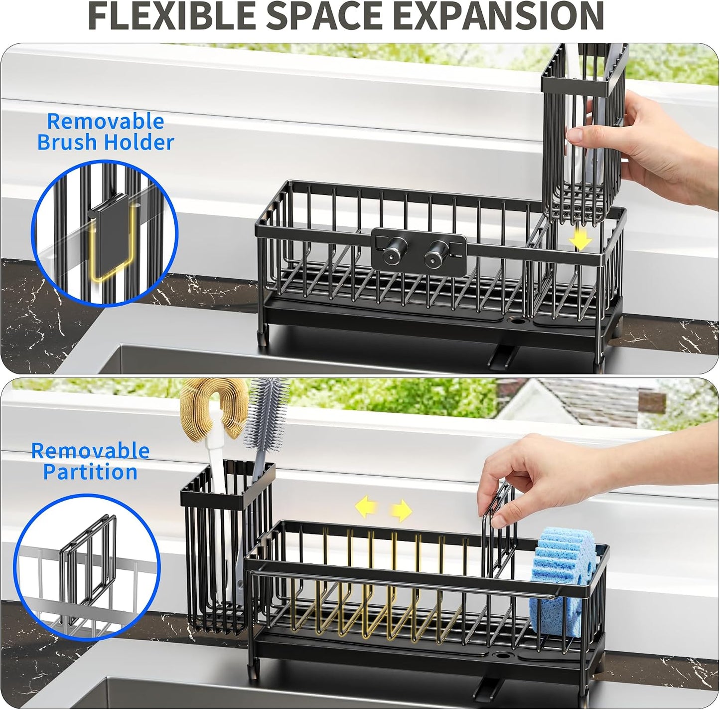 Extra Large Sponge Holder for Kitchen Sink Organizer Caddy, Dish Brush Scrubber Holder,Stainless Steel Sink Box Utensil Holder,Soap Dispenser Set Tray Counter Accessories & Storage Rack