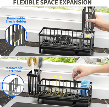 Extra Large Sponge Holder for Kitchen Sink Organizer Caddy, Dish Brush Scrubber Holder,Stainless Steel Sink Box Utensil Holder,Soap Dispenser Set Tray Counter Accessories & Storage Rack
