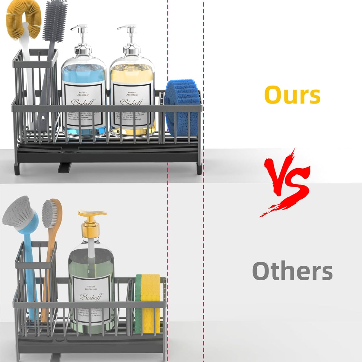 Extra Large Sponge Holder for Kitchen Sink Organizer Caddy, Dish Brush Scrubber Holder,Stainless Steel Sink Box Utensil Holder,Soap Dispenser Set Tray Counter Accessories & Storage Rack