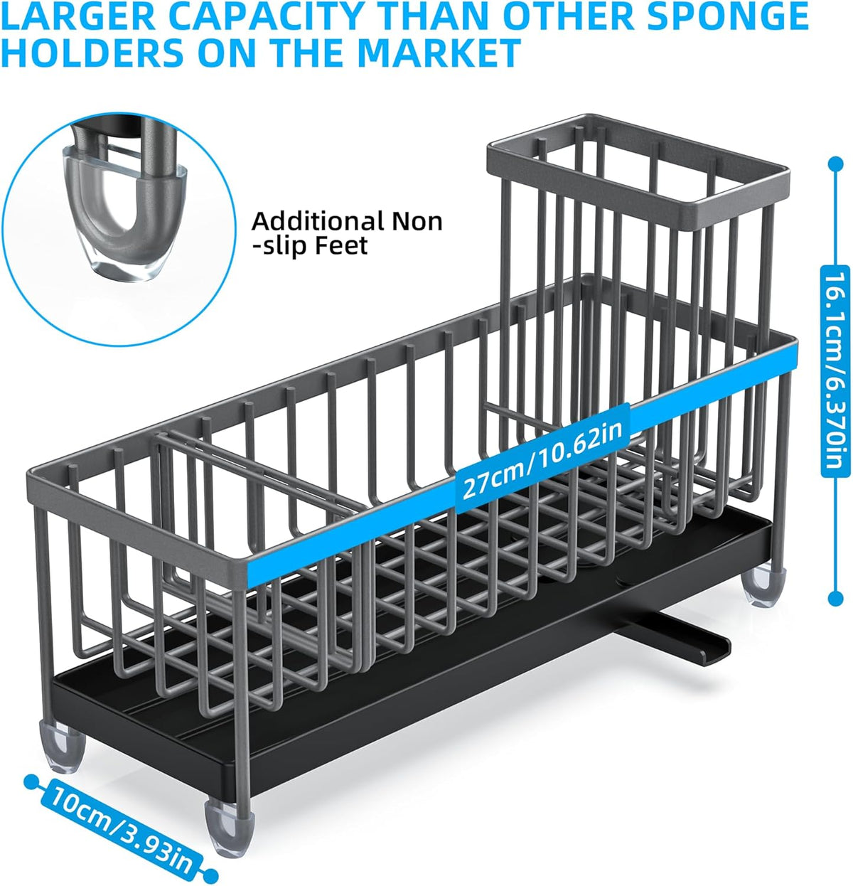 Extra Large Sponge Holder for Kitchen Sink Organizer Caddy, Dish Brush Scrubber Holder,Stainless Steel Sink Box Utensil Holder,Soap Dispenser Set Tray Counter Accessories & Storage Rack