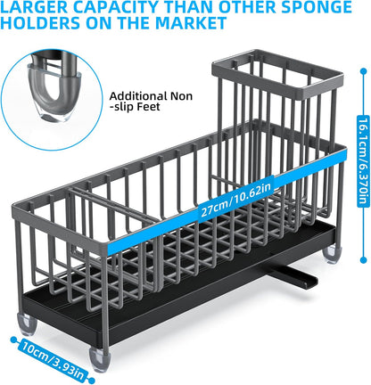 Extra Large Sponge Holder for Kitchen Sink Organizer Caddy, Dish Brush Scrubber Holder,Stainless Steel Sink Box Utensil Holder,Soap Dispenser Set Tray Counter Accessories & Storage Rack