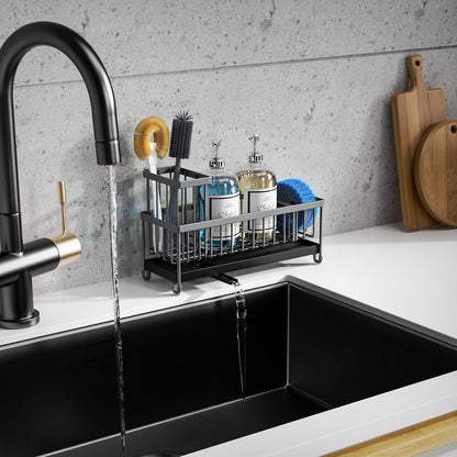 Extra Large Sponge Holder for Kitchen Sink Organizer Caddy, Dish Brush Scrubber Holder,Stainless Steel Sink Box Utensil Holder,Soap Dispenser Set Tray Counter Accessories & Storage Rack