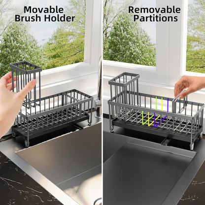 Extra Large Sponge Holder for Kitchen Sink Organizer Caddy, Dish Brush Scrubber Holder,Stainless Steel Sink Box Utensil Holder,Soap Dispenser Set Tray Counter Accessories & Storage Rack