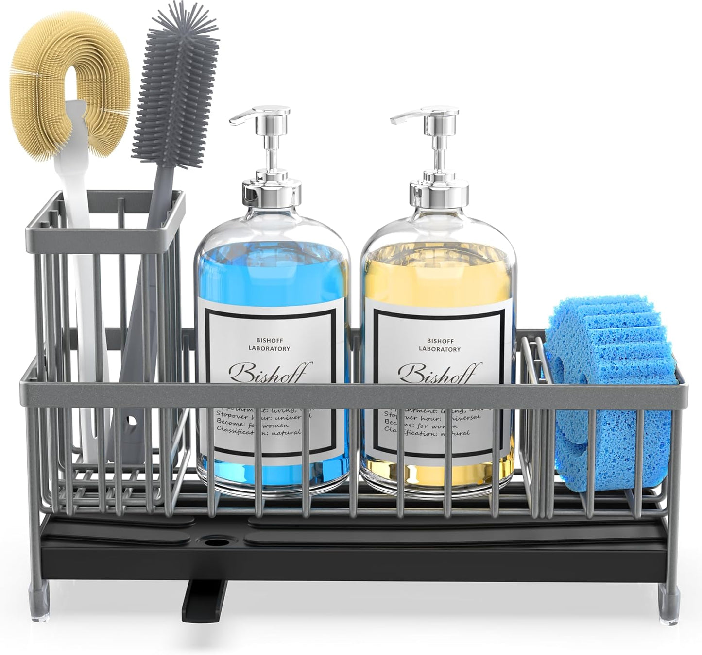 Extra Large Sponge Holder for Kitchen Sink Organizer Caddy, Dish Brush Scrubber Holder,Stainless Steel Sink Box Utensil Holder,Soap Dispenser Set Tray Counter Accessories & Storage Rack