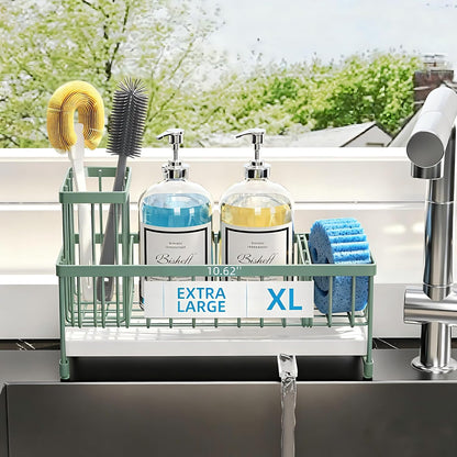 Extra Large Sponge Holder for Kitchen Sink Organizer Caddy, Dish Brush Scrubber Holder,Stainless Steel Sink Box Utensil Holder,Soap Dispenser Set Tray Counter Accessories & Storage Rack