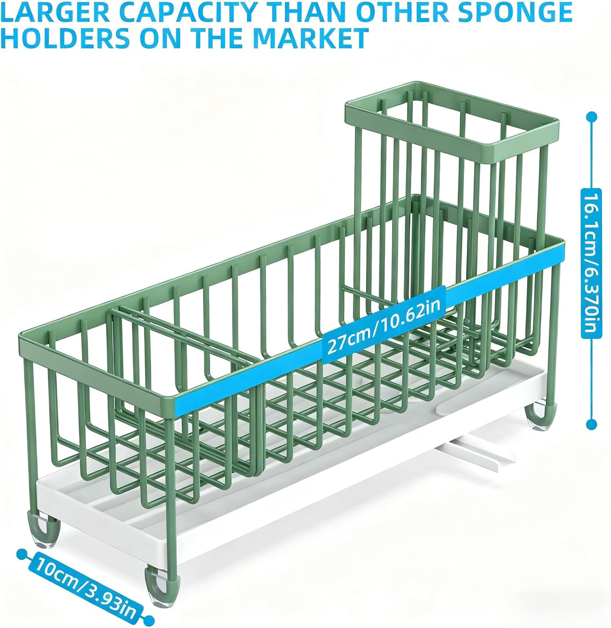 Extra Large Sponge Holder for Kitchen Sink Organizer Caddy, Dish Brush Scrubber Holder,Stainless Steel Sink Box Utensil Holder,Soap Dispenser Set Tray Counter Accessories & Storage Rack