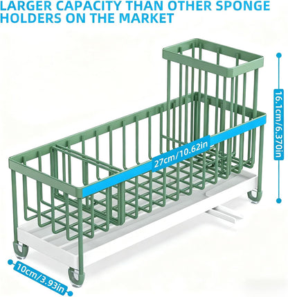 Extra Large Sponge Holder for Kitchen Sink Organizer Caddy, Dish Brush Scrubber Holder,Stainless Steel Sink Box Utensil Holder,Soap Dispenser Set Tray Counter Accessories & Storage Rack