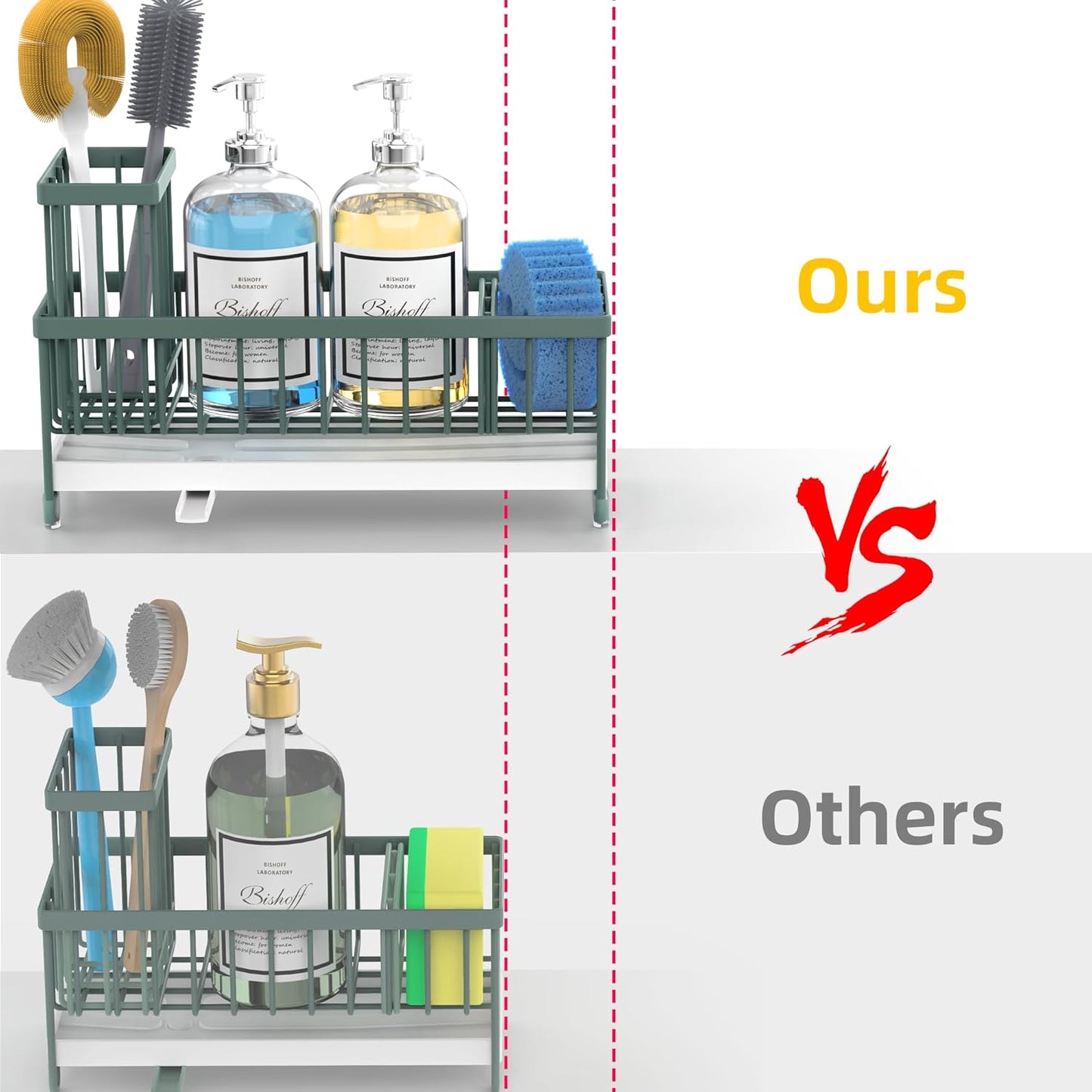 Extra Large Sponge Holder for Kitchen Sink Organizer Caddy, Dish Brush Scrubber Holder,Stainless Steel Sink Box Utensil Holder,Soap Dispenser Set Tray Counter Accessories & Storage Rack