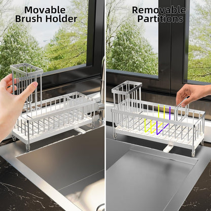 Extra Large Sponge Holder for Kitchen Sink Organizer Caddy, Dish Brush Scrubber Holder,Stainless Steel Sink Box Utensil Holder,Soap Dispenser Set Tray Counter Accessories & Storage Rack