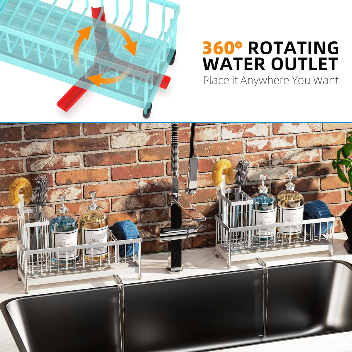 Extra Large Sponge Holder for Kitchen Sink Organizer Caddy, Dish Brush Scrubber Holder,Stainless Steel Sink Box Utensil Holder,Soap Dispenser Set Tray Counter Accessories & Storage Rack