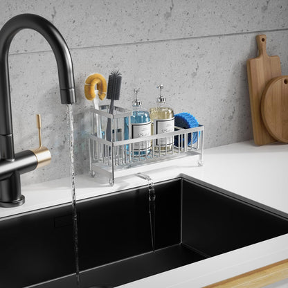Extra Large Sponge Holder for Kitchen Sink Organizer Caddy, Dish Brush Scrubber Holder,Stainless Steel Sink Box Utensil Holder,Soap Dispenser Set Tray Counter Accessories & Storage Rack