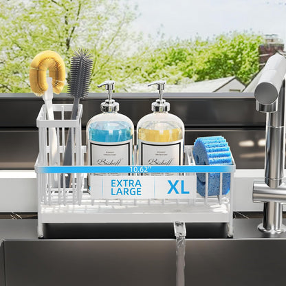 Extra Large Sponge Holder for Kitchen Sink Organizer Caddy, Dish Brush Scrubber Holder,Stainless Steel Sink Box Utensil Holder,Soap Dispenser Set Tray Counter Accessories & Storage Rack