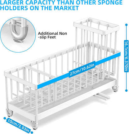 Extra Large Sponge Holder for Kitchen Sink Organizer Caddy, Dish Brush Scrubber Holder,Stainless Steel Sink Box Utensil Holder,Soap Dispenser Set Tray Counter Accessories & Storage Rack