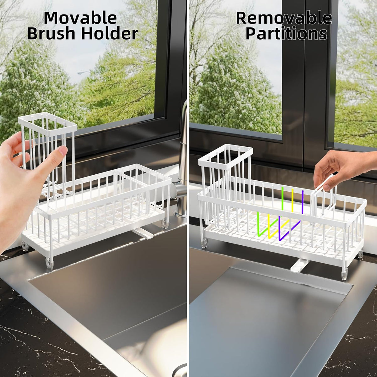 Extra Large Sponge Holder for Kitchen Sink Organizer Caddy, Dish Brush Scrubber Holder,Stainless Steel Sink Box Utensil Holder,Soap Dispenser Set Tray Counter Accessories & Storage Rack