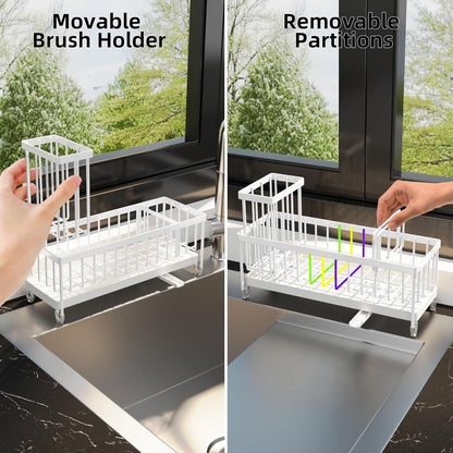 Extra Large Sponge Holder for Kitchen Sink Organizer Caddy, Dish Brush Scrubber Holder,Stainless Steel Sink Box Utensil Holder,Soap Dispenser Set Tray Counter Accessories & Storage Rack