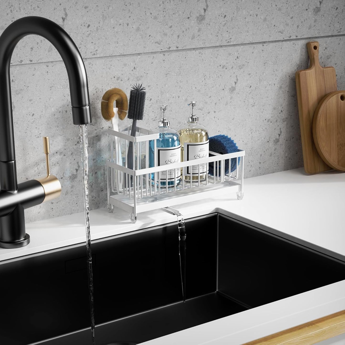 Extra Large Sponge Holder for Kitchen Sink Organizer Caddy, Dish Brush Scrubber Holder,Stainless Steel Sink Box Utensil Holder,Soap Dispenser Set Tray Counter Accessories & Storage Rack