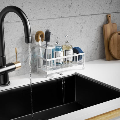 Extra Large Sponge Holder for Kitchen Sink Organizer Caddy, Dish Brush Scrubber Holder,Stainless Steel Sink Box Utensil Holder,Soap Dispenser Set Tray Counter Accessories & Storage Rack