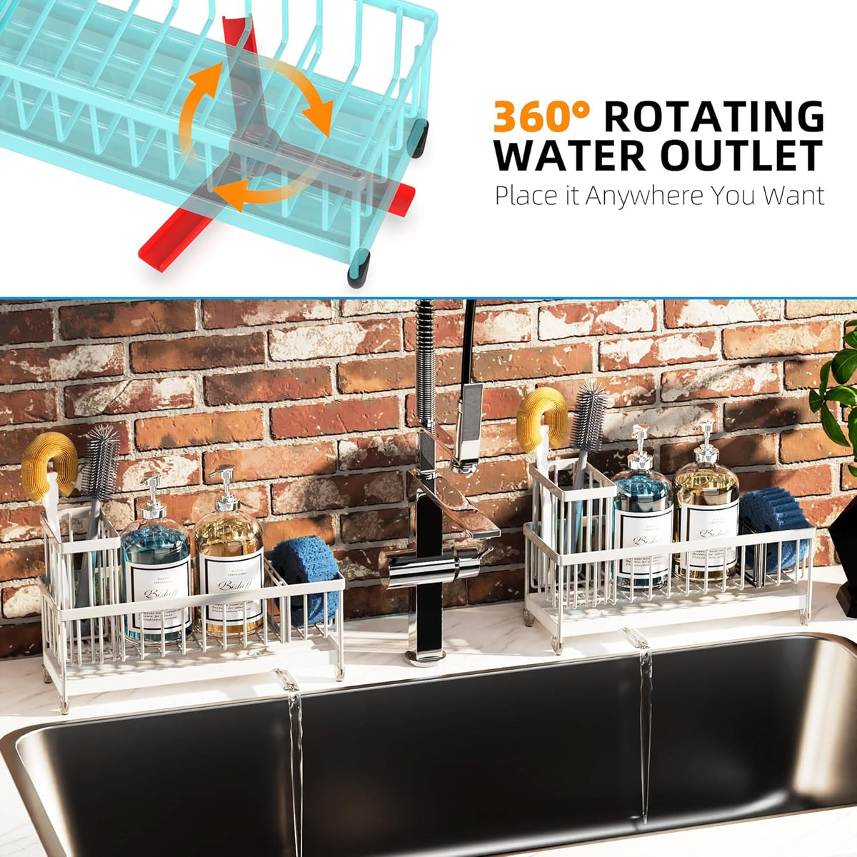 Extra Large Sponge Holder for Kitchen Sink Organizer Caddy, Dish Brush Scrubber Holder,Stainless Steel Sink Box Utensil Holder,Soap Dispenser Set Tray Counter Accessories & Storage Rack