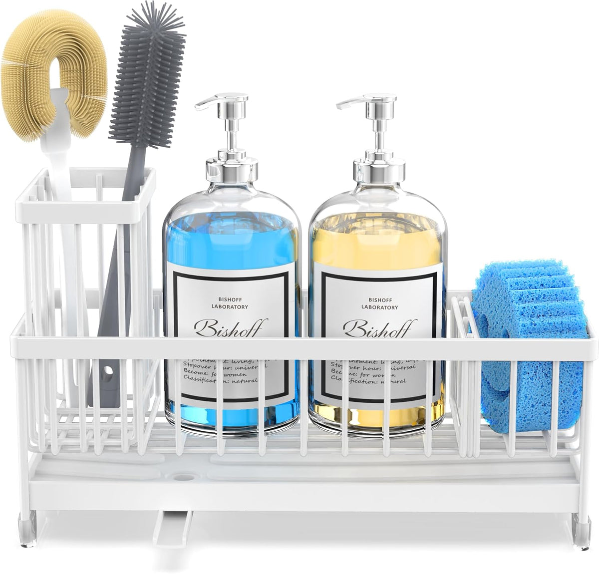 Extra Large Sponge Holder for Kitchen Sink Organizer Caddy, Dish Brush Scrubber Holder,Stainless Steel Sink Box Utensil Holder,Soap Dispenser Set Tray Counter Accessories & Storage Rack