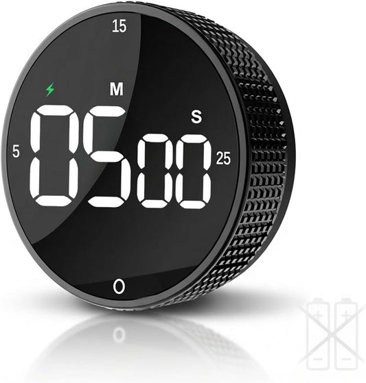 Rechargeable Magnetic Kitchen Timer, LED Countdown/Count-Up Timer, Supports USB-C Charging, with Loud Alarm, 3 Preset Quick Times (5/15/25m), Perfect for Kitchen Cooking, Studying, and Fitness
